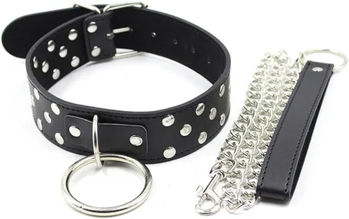 Vista 2 de chenyesun Gargantilla de cuello con correa, piel sintética ajustable gargantilla, anillo tórico punk cuello collar collar collar collar remache