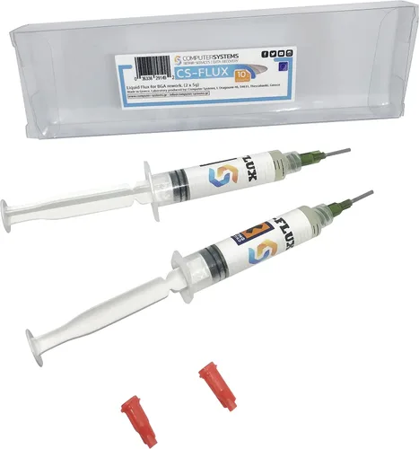 Vista 5 de CS-Flux 0.35 oz (2x5g) Flujo líquido libre de halógenos de baja viscosidad para reprocesamiento de componentes BGA, reflujo ideal para reparaciones