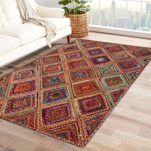 Vista 67 de Natural Jute Collection - Alfombra rectangular de 2 x 3 pies, alfombra de yute trenzada a cuadros multicolor de 0.27 pulgadas de grosor, ideal