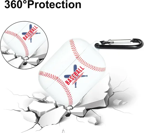 Vista 4 de Funda para Airpods Pro, diseño de béisbol, a prueba de golpes, para auriculares, Airpods Pro, con llavero frontal LED visible
