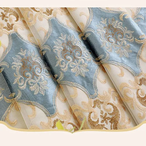 Vista 4 de Amidoudou 1 par de cortinas europeas de doble capa con cortinas transparentes para sala de estar, dormitorio, cortinas opacas bordadas de lujo Beige