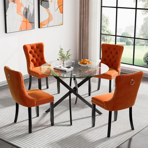 Vista 73 de Juego de mesa de comedor SSLine moderno de 3 piezas con mesa redonda de vidrio para 2, lujosa mesa de comedor circular de 36" con tapa de vidrio