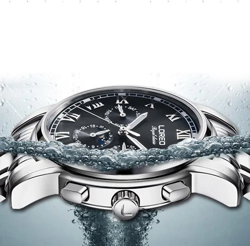 Vista 7 de LOREO - Reloj automático para hombre multifunción de acero inoxidable, cristal de zafiro, resistente al agua, color azul