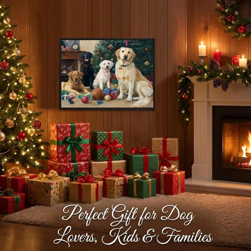 Vista 2 de Artiluxy Arte de pared de perro navideño, lienzo navideño de 24 x 18 pulgadas para sala de estar y habitación de los niños, bonita decoración