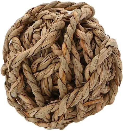 Vista 11 de Juguetes masticables para actividades de animales pequeños, conejos, pájaros, loros, jugar con bolas de ratán de mimbre para chinchilla, conejillo