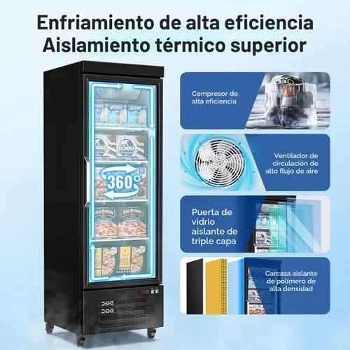 Vista 4 de BODEGA COOLER - Congelador comercial vertical, 1 puerta de pie con puerta de cristal, gran capacidad de 18 pies cúbicos, rango de temperatura de -15