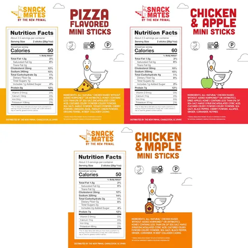 Vista 2 de New Primal Snack Mates Mini Chicken Stick Variety, tres sabores, 15
