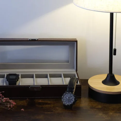 Vista 7 de NEX Caja de reloj organizador para hombres de piel sintética superior de cristal para el almacenamiento de relojes