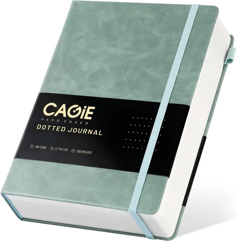 Vista 26 de CAGIE Cuaderno de cuadrícula de cuadrícula con puntos y balas, color negro A5