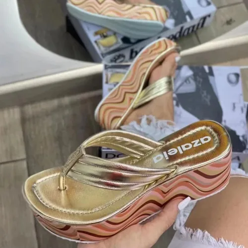 Vista 6 de Sandalias de plataforma arcoíris para mujer, con plataforma de cuña y puntera abierta, con soporte de arco, cómodas pantuflas de playa