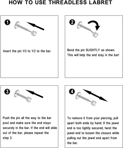 Vista 3 de FANSING 316L Surgical Steel Threadless Push Pin Labret Studs
