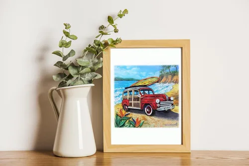 Vista 6 de Red Bus On The Beach, tarjeta de bajo el mar, nueva aventura, viaje por carretera, tarjeta de viaje para cumpleaños, graduación, felicitaciones
