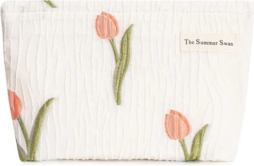 Vista 15 de The Summer Swan Bolsa de maquillaje estética grande Bolsa de maquillaje floral Embrague de medio día Bolsa de kit de período Bolsa
