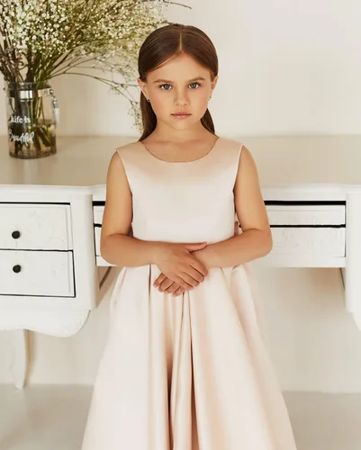 Vista 17 de MCieloLuna Vestidos de niña de flores para boda con nudo de lazo elegante de satén para primera comunión