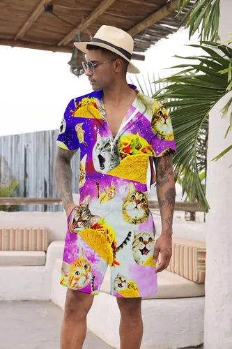 Vista 2 de Goodstoworld Mono hawaiano masculino con cierre de cremallera y bolsillo S-XXL