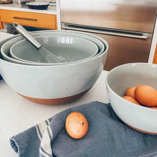 Vista 6 de Mora Cuencos de cerámica grandes para mezclar, juego de 2 cuencos anidables para cocinar, servir, palomitas de maíz, ensalada, etc. - Gres de cocina
