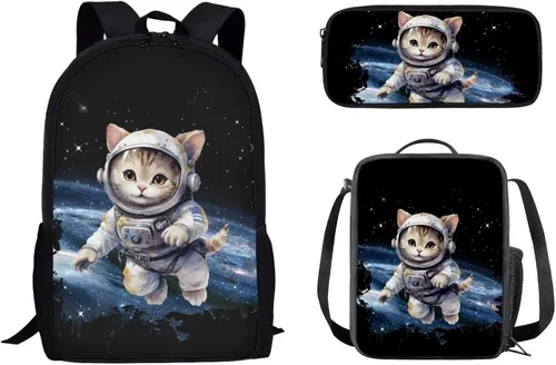 Vista 14 de Paquete de 3 bolsas escolares con estampado de bandera estadounidense para niños, mochila de gran capacidad para laptop, con cremallera, estuche