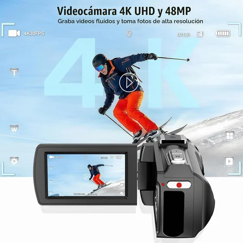 Vista 2 de Videocámara Cámara de vídeo 4K HD 48MP Vlogging Cámara para YouTube 3.0 "Videocámara con pantalla táctil, 18X Grabadora de Cámara Digital Zoom