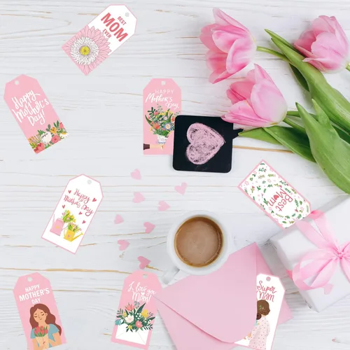 Vista 3 de Doumeny Etiquetas de regalo de papel para el Día de la Madre, 120 etiquetas colgantes para el día de la madre, etiquetas colgantes con texto