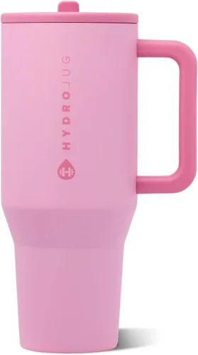 Vista 68 de HydroJug Traveler - Botella de agua de 40 onzas con asa y pajita abatible - Cabe en portavasos, vaso resistente a fugas - Reutilizable, aislado