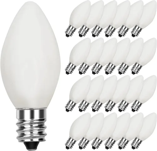Vista 11 de Paquete de 25 bombillas C7 transparentes de repuesto, bombillas C7 de Navidad para exteriores, bombillas nocturnas de 5 W, bombillas incandescentes