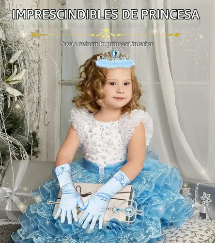 Vista 4 de Accesorios de Vestido de Princesa Guantes de Princesa, Conjunto de Vestir de 7 Piezas BIBUTY para Niñas Pequeñas Azul