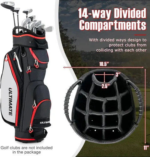 Vista 2 de GYMAX Bolsa de golf, bolsa de carrito de golf con divisor de 14 vías con capucha de lluvia y bolsa enfriadora, bolsa de golf impermeable para Negro