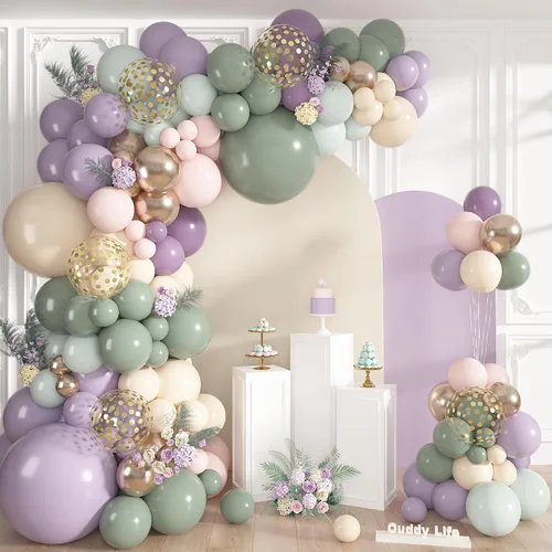 Vista 15 de Ouddy Life - Kit de guirnalda de arco de globos azul polvoriento, 152 piezas, diferentes tamaños Azul y blanco