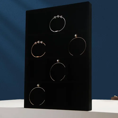 Vista 3 de Coward Bandeja organizadora de joyería apilable con terciopelo color negro, juego de 2 piezas, 12 rejillas, soporte de exhibición para la venta