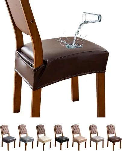 Vista 12 de Genina Juego de 6 fundas de asiento impermeables de piel sintética para sillas de comedor, fundas de asiento de silla, fundas de asiento elásticas