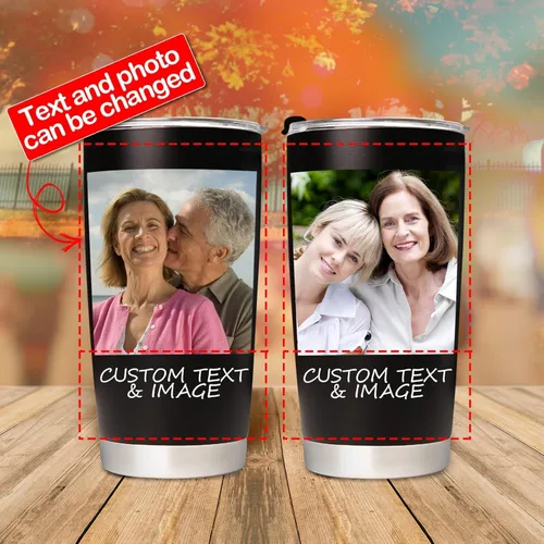 Vista 2 de Vaso personalizado con imágenes y nombre de texto, vaso de acero inoxidable personalizado con tapa, regalos personalizados para mujeres, hombres