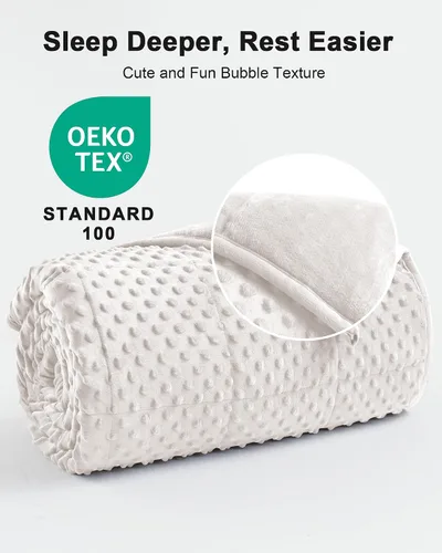 Vista 6 de Manta con peso para adultos, tamaño individual de 15 libras, suave y refrescante con lunares minky, manta transpirable para todas las estaciones