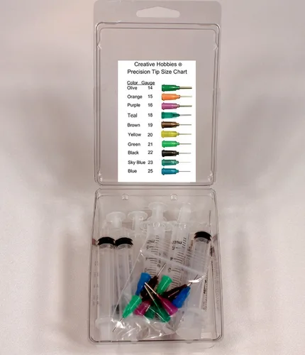 Vista 7 de Creative Hobbies® jeringa aplicadora de pegamento para strass plano y manualidades, 5 ml con punta de precisión de calibre 18 - Paquete de valor