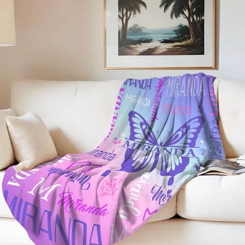 Vista 2 de Manta de nombre personalizada para adultos y niños, manta de nombre personalizada – 9 colores, 7 tamaños, manta de franela gruesa, manta de nombre