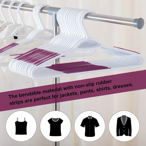Vista 2 de Paquete de 30 perchas de plástico flexibles, ligeras, antideslizantes, para ropa, trajes, color morado