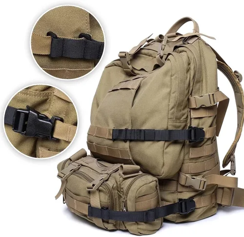 Vista 2 de Sistema táctico de nivel Rush de 4 piezas, correas de sujeción ajustables de mochila Molle con clips de hebilla, correas de compresión