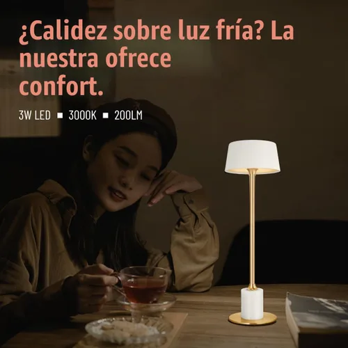 Vista 2 de Lámpara de mesa inalámbrica, recargable y funciona con pilas, funciona con batería de 4000 mAh, tiempo de funcionamiento de 42 horas, 3 niveles