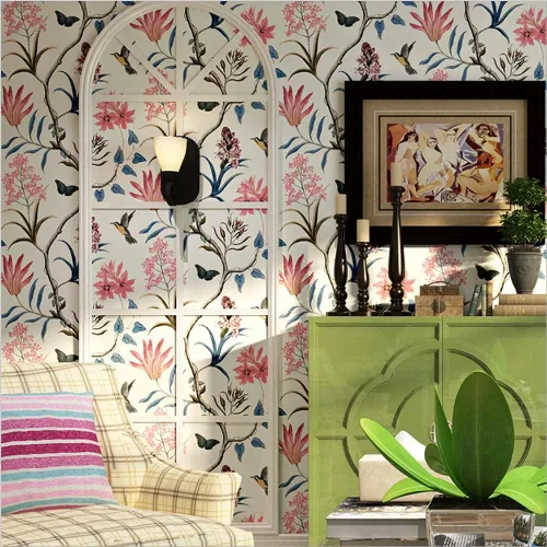 Vista 5 de Q QIHANG Papel tapiz retro con diseño de flores pastorales 3D de campo americano no tejido fresco 3D para dormitorio, sala de estar, fondo