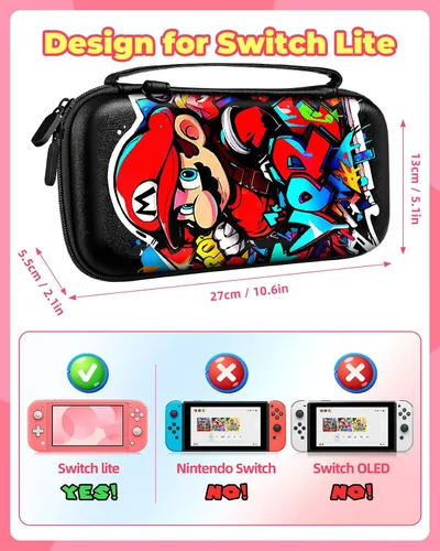 Vista 2 de Xinocy Carrying Case for Nintendo Switch Lite 2019 Travel Carry Cases for Kids Boys Teen Girls Cute Kawaii Design Aesthetic Portable Hard Shell
