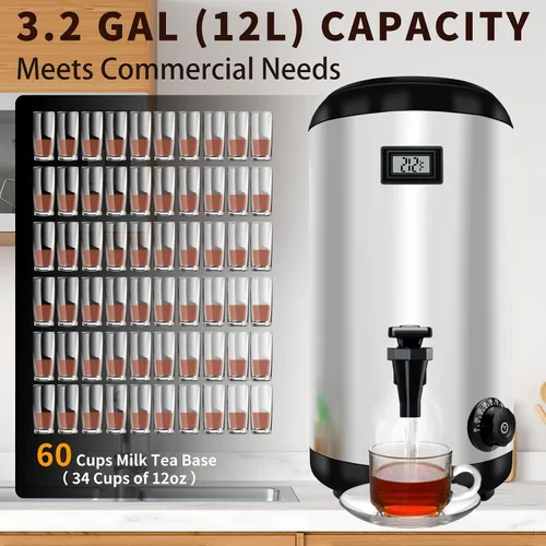 Vista 5 de Dispensador de bebidas con dispensador de bebidas aislado con calefacción, dispensador de bebidas de calefacción eléctrica, urna de agua caliente