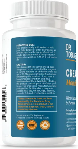 Vista 9 de Dr. Tobias Píldoras de monohidrato de creatina Complejo de 0.18 oz con creatina alfa-cetoglutarato y piruvato Fuerza muscular, energía