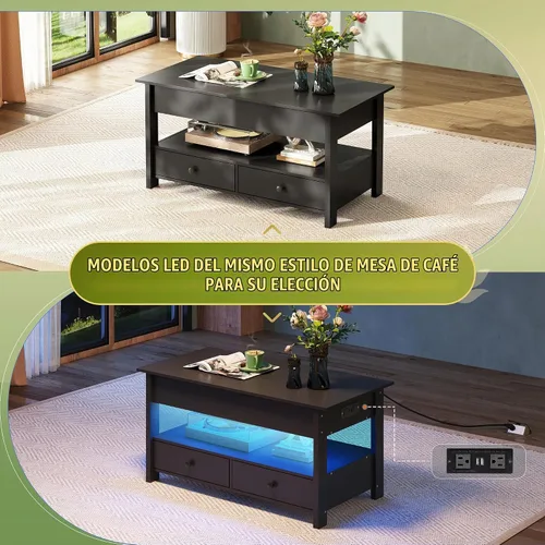 Vista 6 de WLIVE Mesa de Centro, Mesa de Centro con Tapa Elevable con 2 Cajones, Gran Almacenamiento y Estante Abierto, Tapa de Mesa Elevable para Sala de Negro