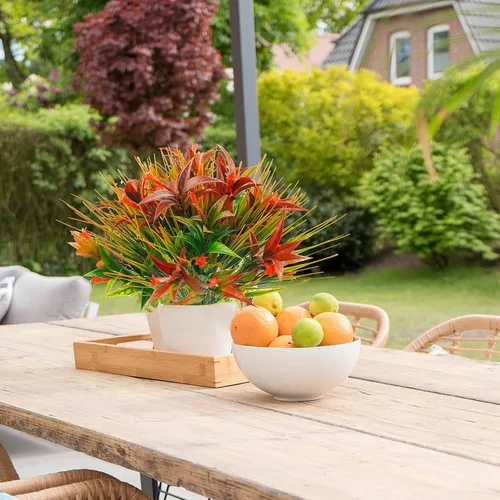 Vista 6 de Uieke 6 plantas artificiales para exteriores, resistentes a los rayos UV, flores falsas de gloria matutina con hierba naranja, flores tropicales