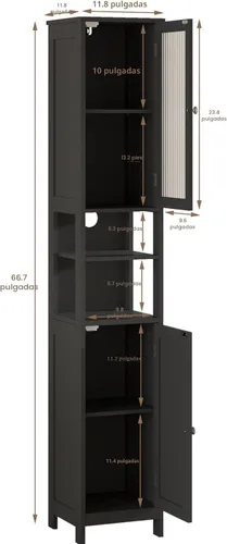 Vista 3 de ChooChoo Armario Alto de Almacenamiento para Baño con Luz, Gabinete de Baño Estrecho de 5 Niveles con 2 Puertas, Gabinete de Ropa Blanca Delgado