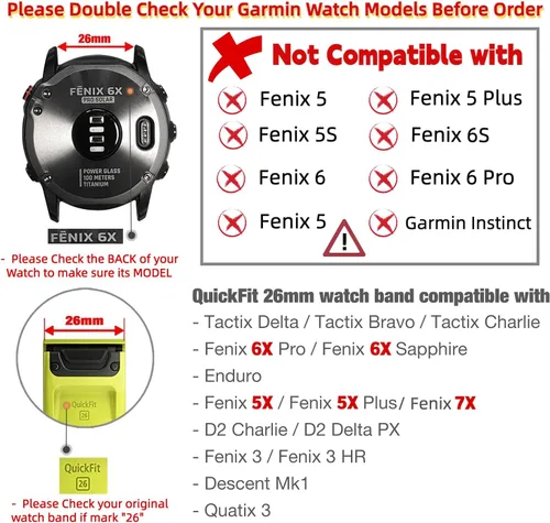 Vista 2 de QuickFit - Correa Alpine Loop de 1.024 in para Garmin Fenix 7X/6X/5X, correa de reloj de liberación rápida con hebilla de metal para reloj Garmin