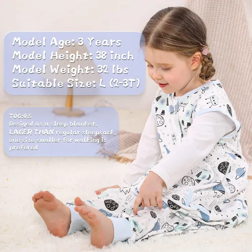 Vista 3 de WONDAY Toddler Sleep Sacks, Sleeveless Sleep Sack with Legs 12M-5T Planet