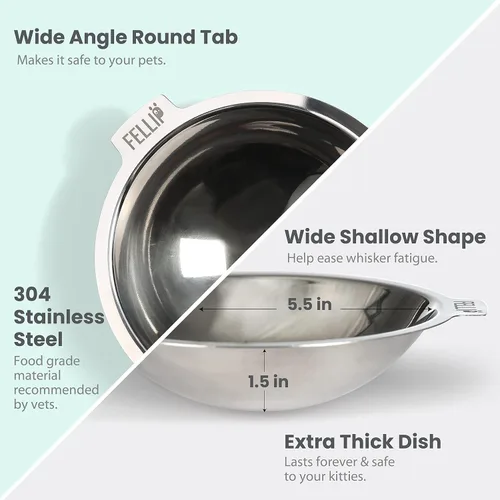 Vista 6 de Felli Oblik Cuencos Elevados para Comida de Gatos de Acero Inoxidable 304, Plato Plano Desmontable para Fatiga de Bigotes y Fácil Limpieza en Clásico