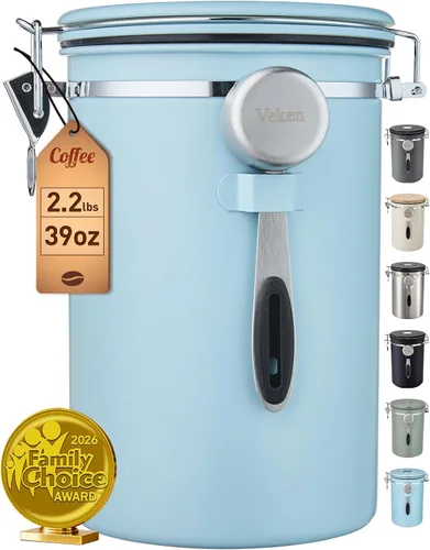 Vista 13 de Veken - Recipiente hermético para café de acero inoxidable, contenedor de almacenamiento de alimentos para la cocina con registro de fecha y cuchara
