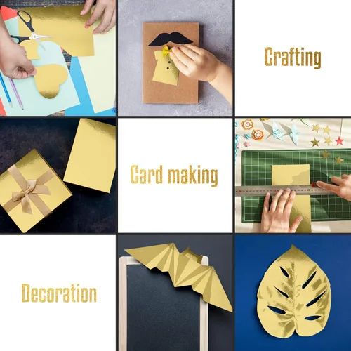 Vista 5 de Papel de cartulina dorado metálico, 60 piezas de 8.5 x 11 pulgadas (250 GSM) - Tablero de papel de aluminio dorado, superficie con acabado espejo