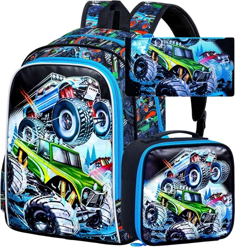 Vista 21 de CCJPX 3Pcs Backpack for Boys, 16 Inch Preschool Elementary Kindergarten School Backpacks and Lunch Box Aa1-dinosaurio Negro